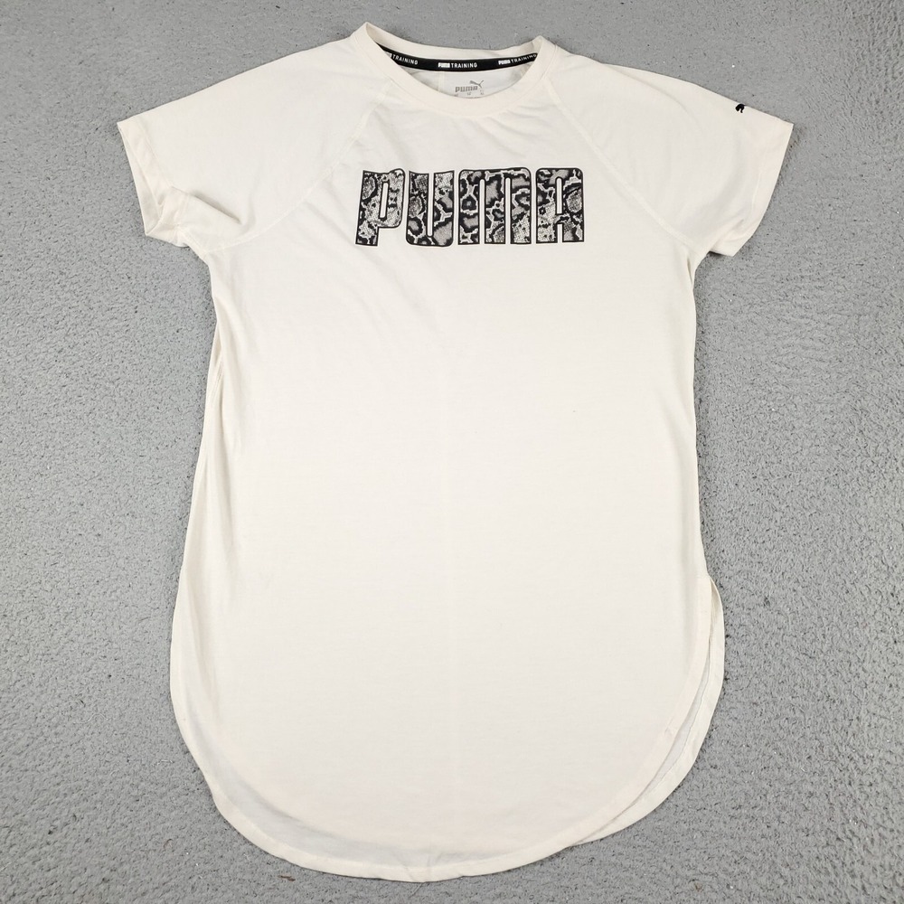Puma T Shirt Womens XS Ivory Short Sleeve Snakeskin Logo Training Top